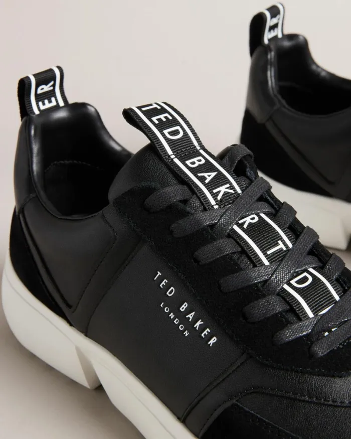 Webbing Smooth Leather And Suede Trainers Black Men Ted Baker Sneakers