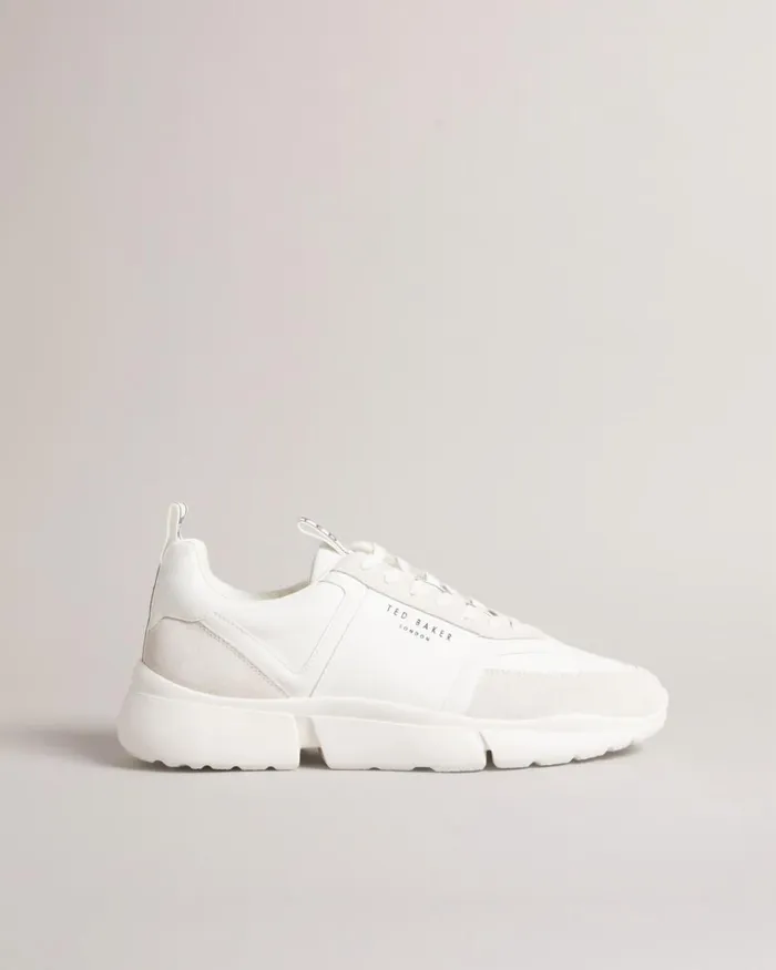 Webbing Smooth Leather And Suede Trainers White Men Ted Baker Sneakers