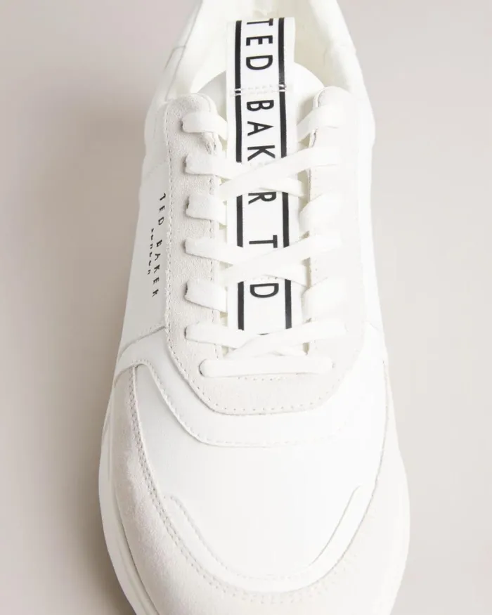 Webbing Smooth Leather And Suede Trainers White Men Ted Baker Sneakers