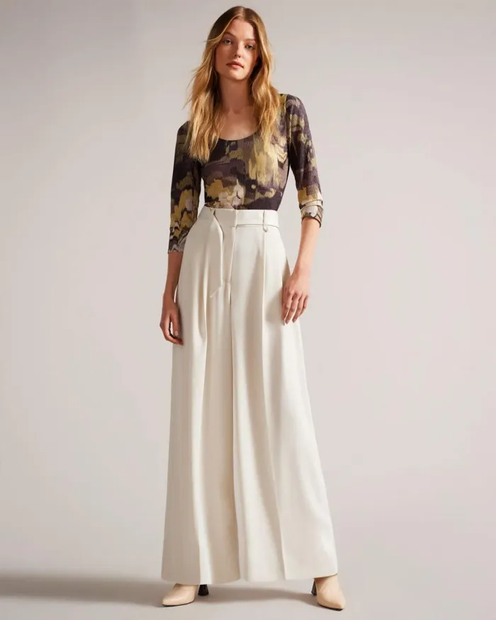 Wide Leg Trousers With Pleat Detail Natural Women Ted Baker Clothing Wide Leg Trousers With Pleat Detail Natural Women Ted Baker Clothing