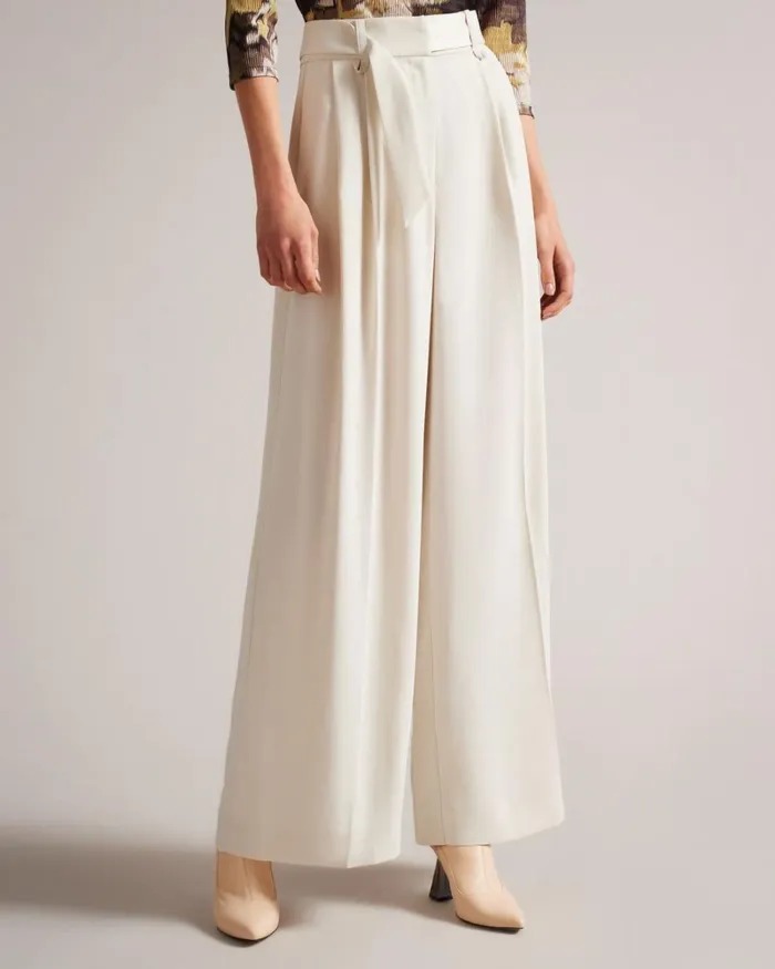 Wide Leg Trousers With Pleat Detail Natural Women Ted Baker Clothing Wide Leg Trousers With Pleat Detail Natural Women Ted Baker Clothing
