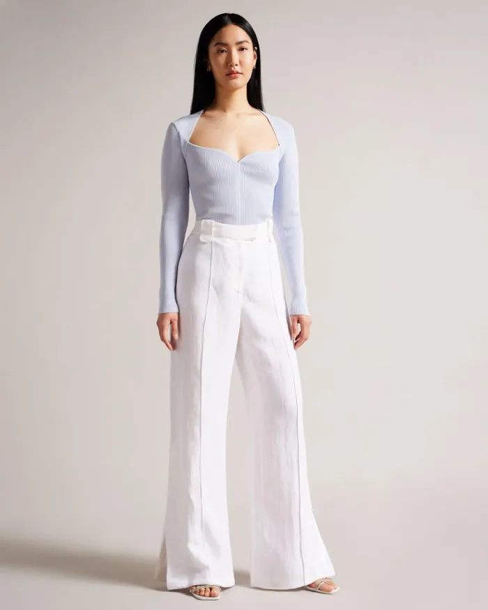 Wide Leg Tuxedo Trousers With Side Split Cream Women Ted Baker Clothing
