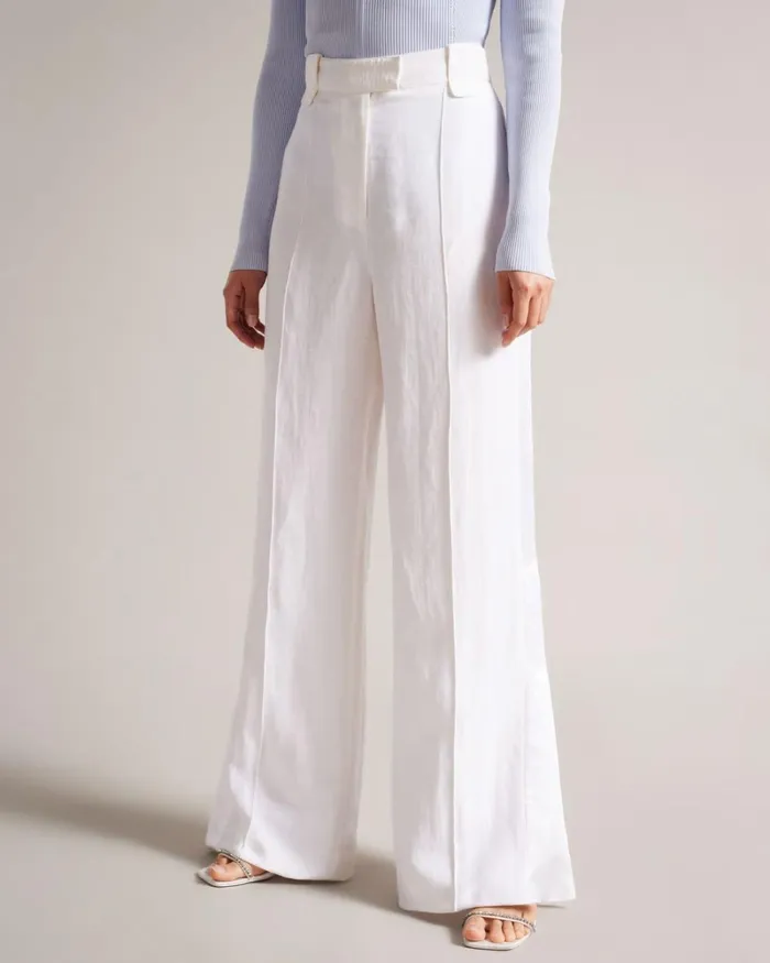 Wide Leg Tuxedo Trousers With Side Split Cream Women Ted Baker Clothing
