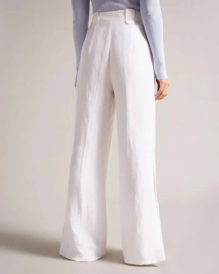 Wide Leg Tuxedo Trousers With Side Split Cream Women Ted Baker Clothing