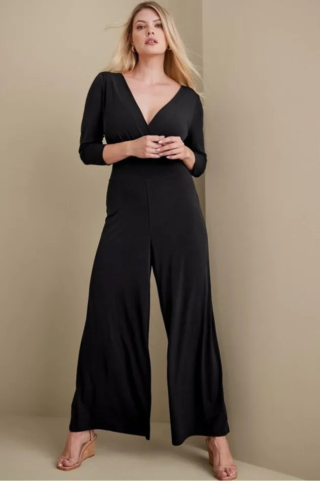 Women 34 Sleeve Penelope Jumpsuit Black Soft Surroundings Dresses Women 34 Sleeve Penelope Jumpsuit Black Soft Surroundings Dresses