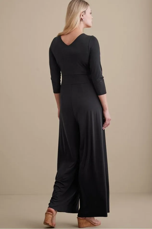 Women 34 Sleeve Penelope Jumpsuit Black Soft Surroundings Dresses Women 34 Sleeve Penelope Jumpsuit Black Soft Surroundings Dresses