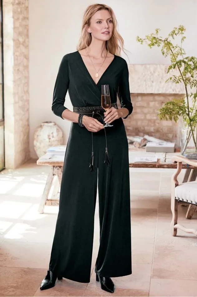 Women 34 Sleeve Penelope Jumpsuit Black Soft Surroundings Dresses Women 34 Sleeve Penelope Jumpsuit Black Soft Surroundings Dresses