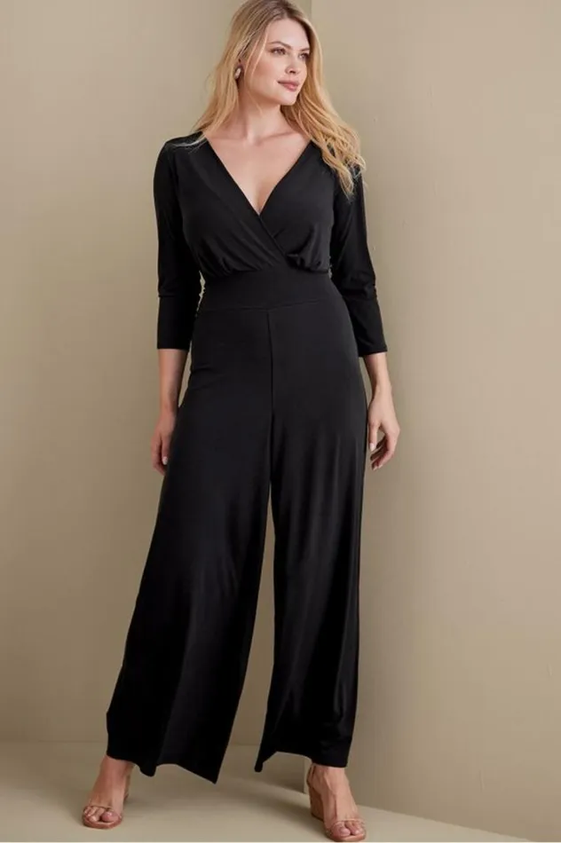 Women 34 Sleeve Penelope Jumpsuit Black Soft Surroundings Dresses Women 34 Sleeve Penelope Jumpsuit Black Soft Surroundings Dresses
