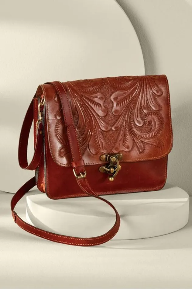 Women Ada Embossed Leather Bag Caramel Soft Surroundings Handbags