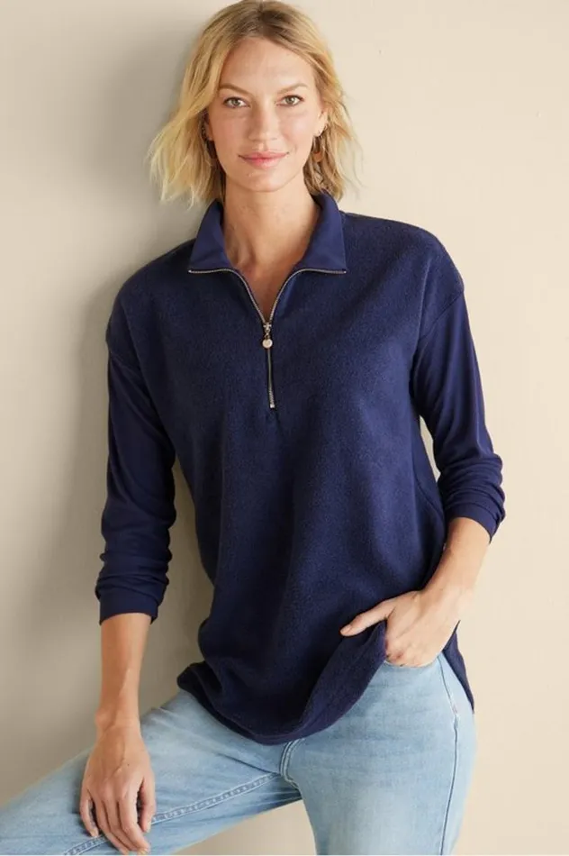 Women Adalyn Pullover Tunic Grey Blue Heather Soft Surroundings Tops