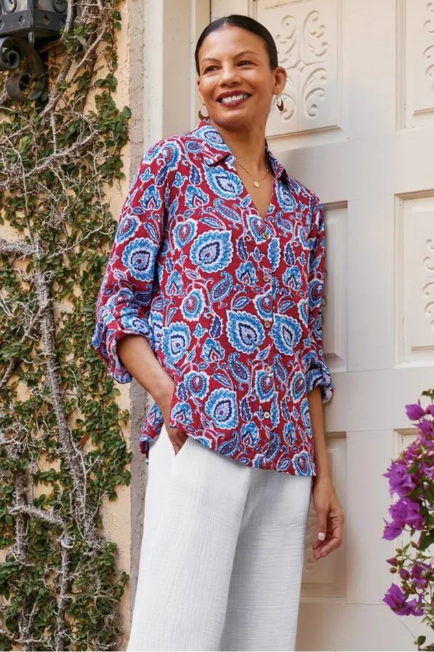 Women Addison Gauze Big Shirt Cynthera Floral Soft Surroundings Tops Women Addison Gauze Big Shirt Cynthera Floral Soft Surroundings Tops