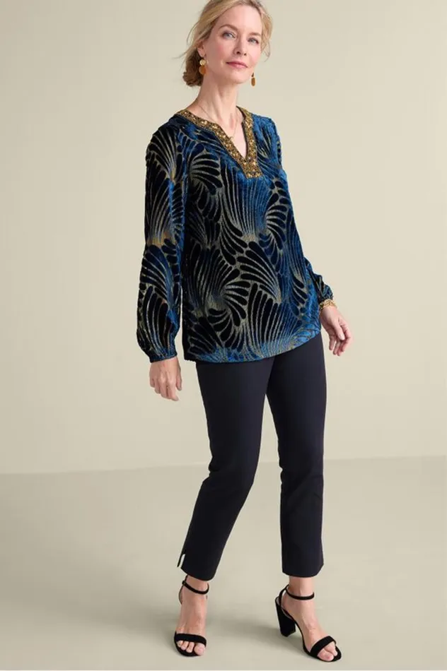 Women Adrienne Embroidered Velvet Tunic Blue Swirl Velvet Burnout Soft Surroundings Tops Women Adrienne Embroidered Velvet Tunic Blue Swirl Velvet Burnout Soft Surroundings Tops