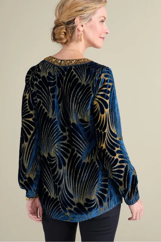 Women Adrienne Embroidered Velvet Tunic Blue Swirl Velvet Burnout Soft Surroundings Tops Women Adrienne Embroidered Velvet Tunic Blue Swirl Velvet Burnout Soft Surroundings Tops
