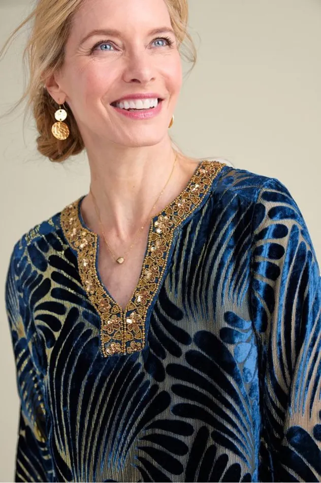 Women Adrienne Embroidered Velvet Tunic Blue Swirl Velvet Burnout Soft Surroundings Tops Women Adrienne Embroidered Velvet Tunic Blue Swirl Velvet Burnout Soft Surroundings Tops