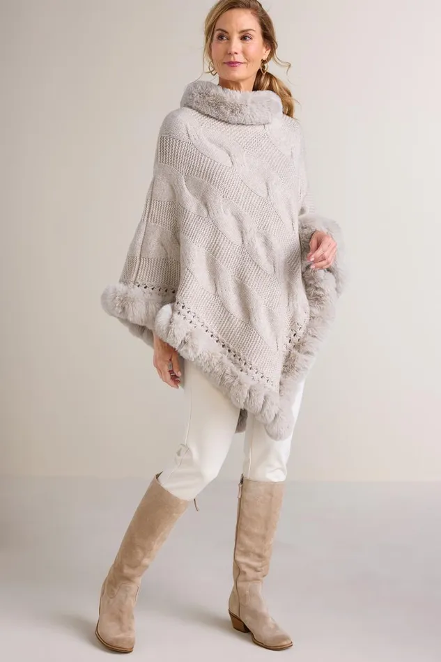Women Alexi Cable Knit Poncho Oatmeal Soft Surroundings Scarves and Wraps