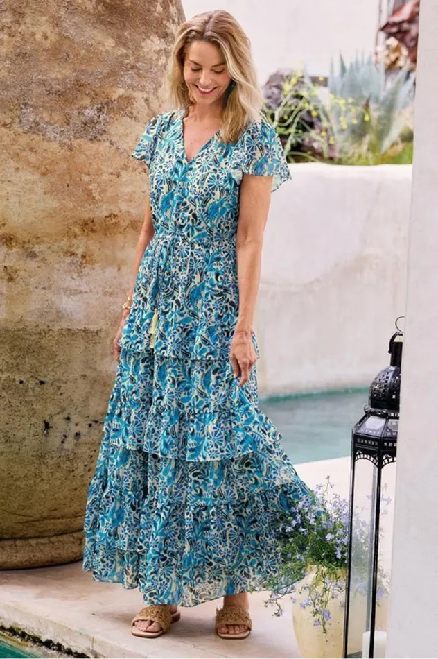 Women Aleyah Maxi Dress Paisley Ikat Overcast Soft Surroundings Dresses