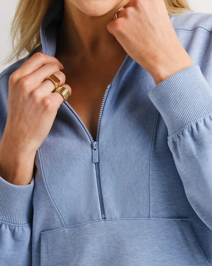 Women All Tops TravisMathew BRISTOL HALF ZIP Heather Tempest