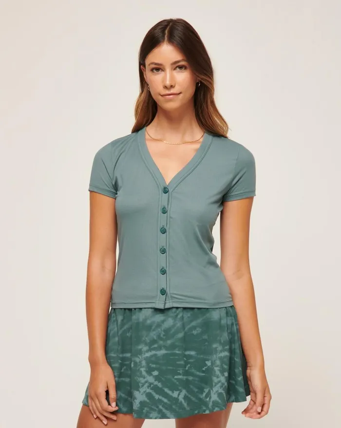 Women All Tops TravisMathew BUTTERFLY BEACH RIBBED TOP North Atlantic