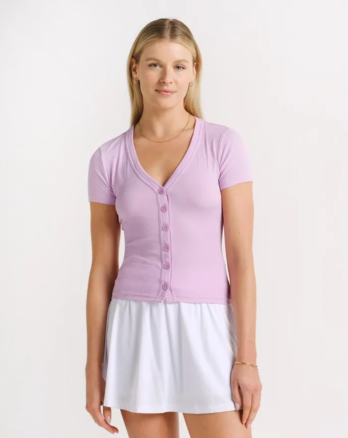 Women All Tops TravisMathew BUTTERFLY BEACH RIBBED TOP Orchid Bouquet
