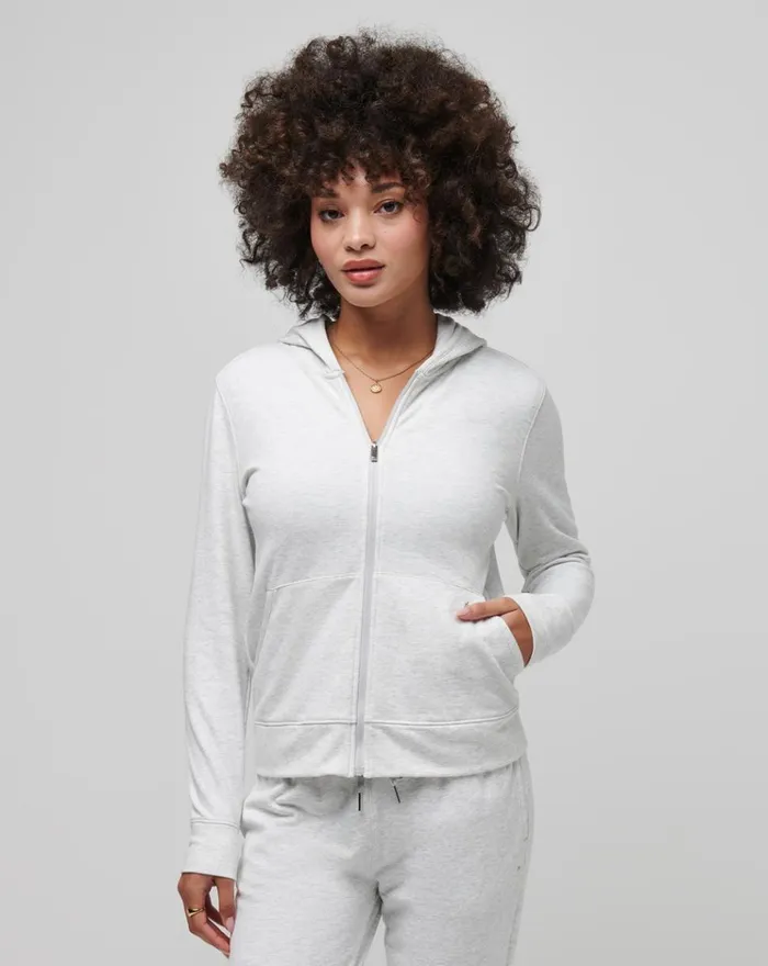 Women All Tops TravisMathew CLOUD FLEECE FULL ZIP HOODIE Heather Light Grey