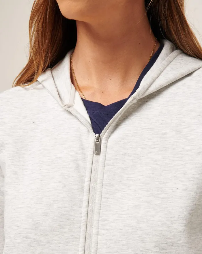 Women All Tops TravisMathew CLOUD FLEECE FULL ZIP HOODIE Heather Light Grey