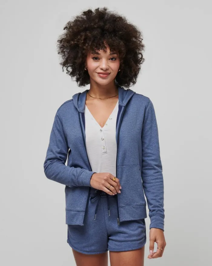 Women All Tops TravisMathew CLOUD FLEECE FULL ZIP HOODIE Heather Navy