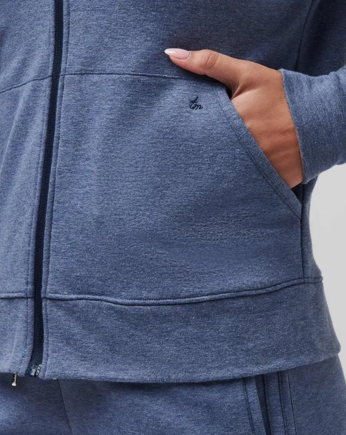 Women All Tops TravisMathew CLOUD FLEECE FULL ZIP HOODIE Heather Navy