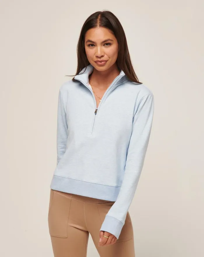 Women All Tops TravisMathew CLOUD FLEECE HALF ZIP Heather Kentucky Blue