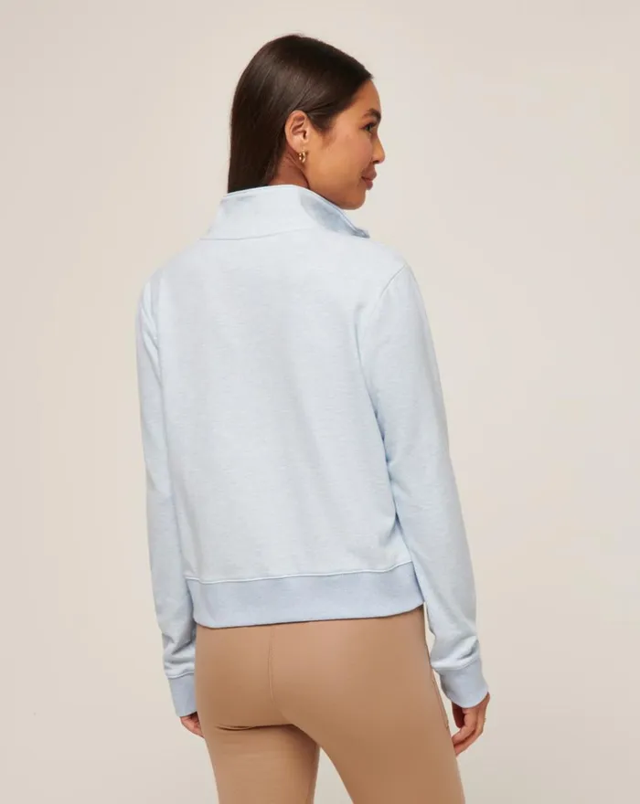 Women All Tops TravisMathew CLOUD FLEECE HALF ZIP Heather Kentucky Blue