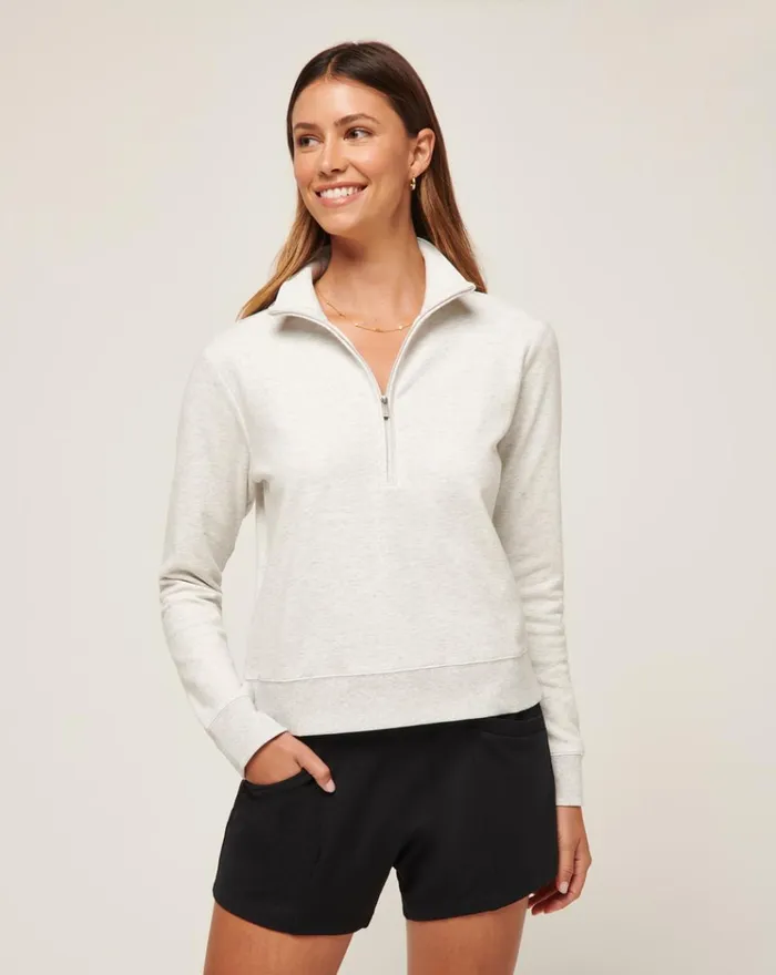 Women All Tops TravisMathew CLOUD FLEECE HALF ZIP Heather Light Grey