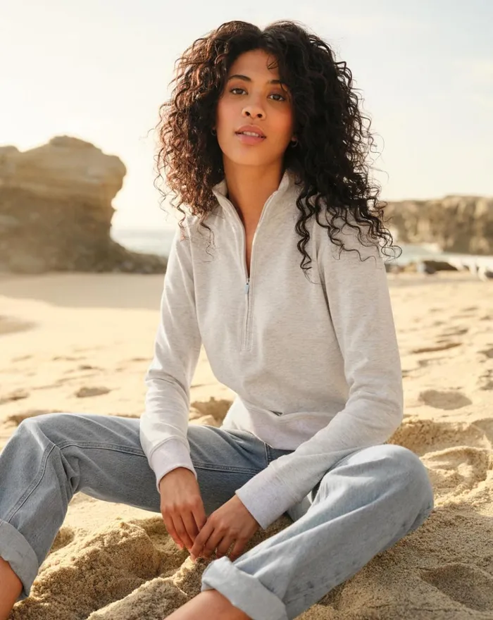 Women All Tops TravisMathew CLOUD FLEECE HALF ZIP Heather Light Grey