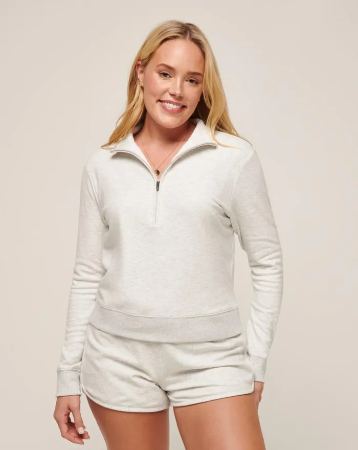 Women All Tops TravisMathew CLOUD FLEECE HALF ZIP Heather Light Grey