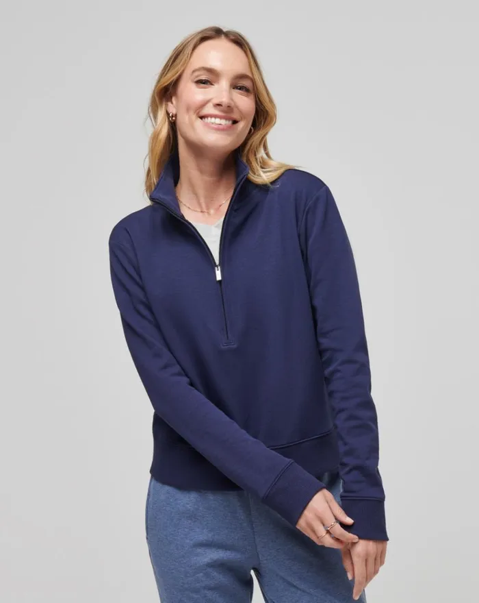 Women All Tops TravisMathew CLOUD FLEECE HALF ZIP Navy