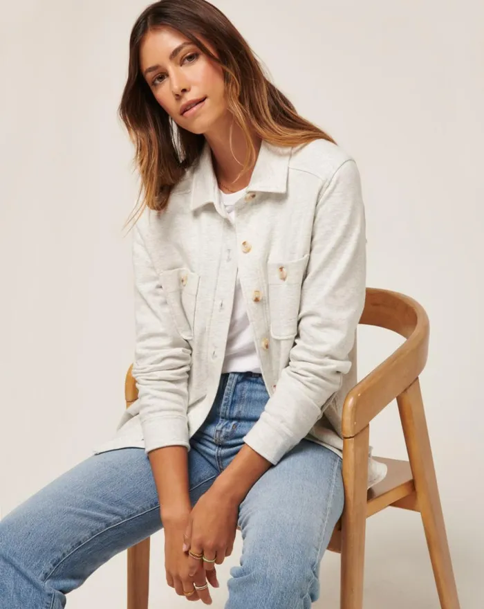 Women All Tops TravisMathew CLOUD FLEECE SHACKET Heather Light Grey