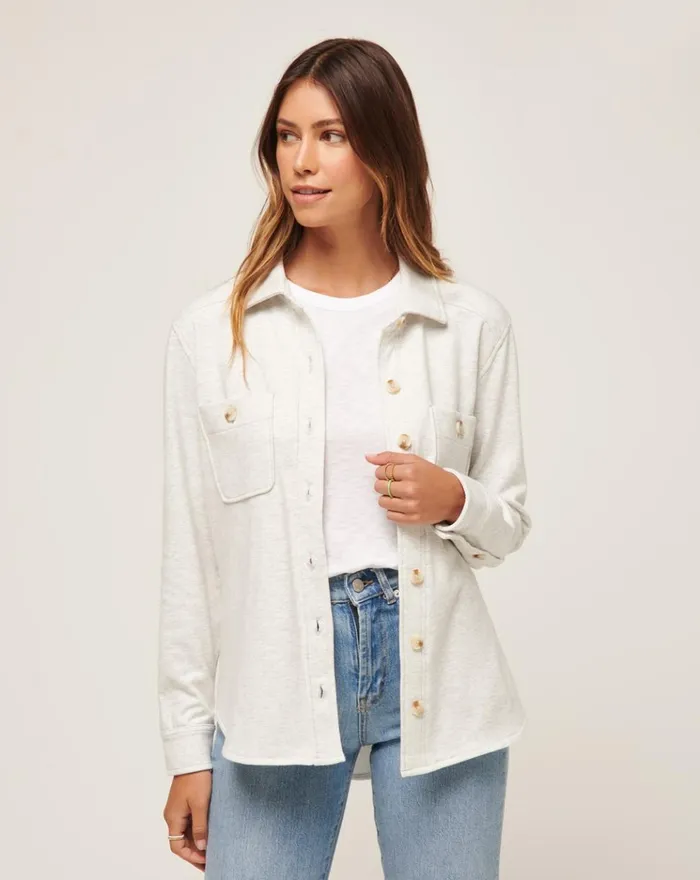 Women All Tops TravisMathew CLOUD FLEECE SHACKET Heather Light Grey