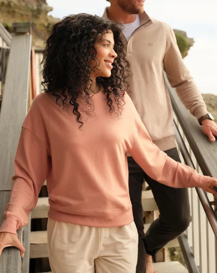 Women All Tops TravisMathew CLOUD TERRY CREW Heather Canyon Sunset