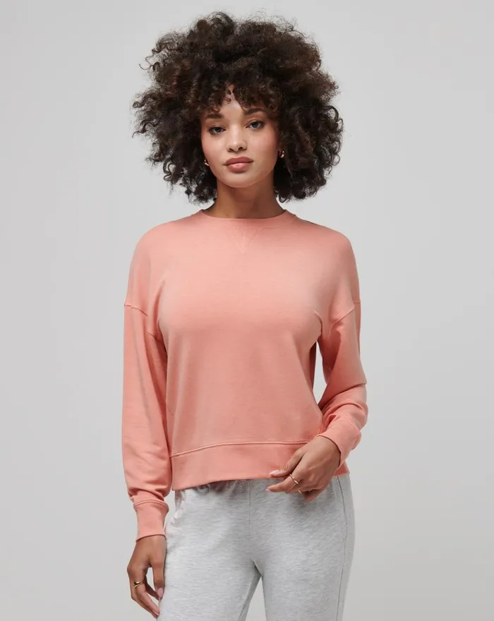 Women All Tops TravisMathew CLOUD TERRY CREW Heather Canyon Sunset