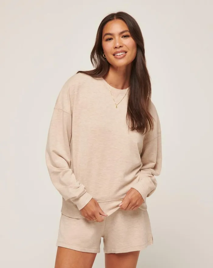 Women All Tops TravisMathew CLOUD TERRY CREW Heather Natural