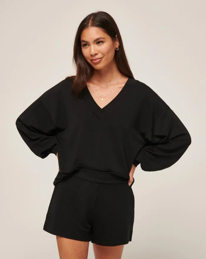 Women All Tops TravisMathew CLOUD TERRY VNECK TOP Black