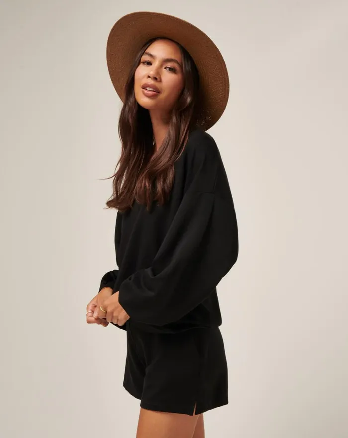 Women All Tops TravisMathew CLOUD TERRY VNECK TOP Black