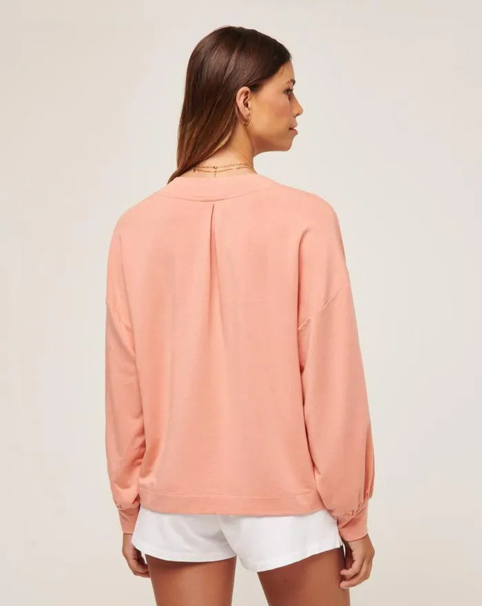 Women All Tops TravisMathew CLOUD TERRY VNECK TOP Heather Canyon Sunset