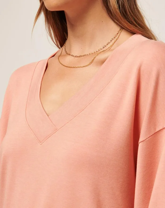 Women All Tops TravisMathew CLOUD TERRY VNECK TOP Heather Canyon Sunset