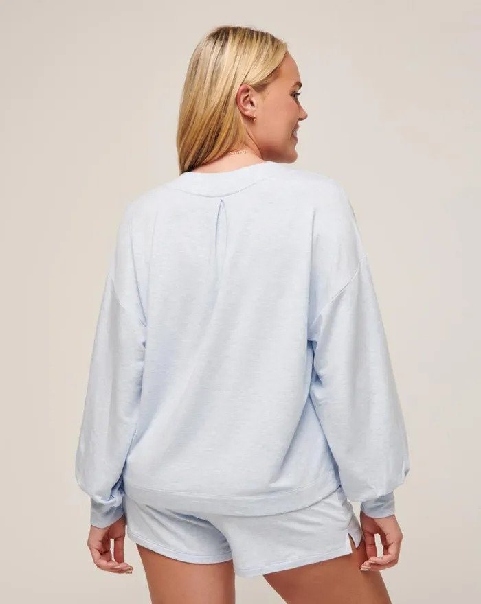 Women All Tops TravisMathew CLOUD TERRY VNECK TOP Heather Kentucky Blue