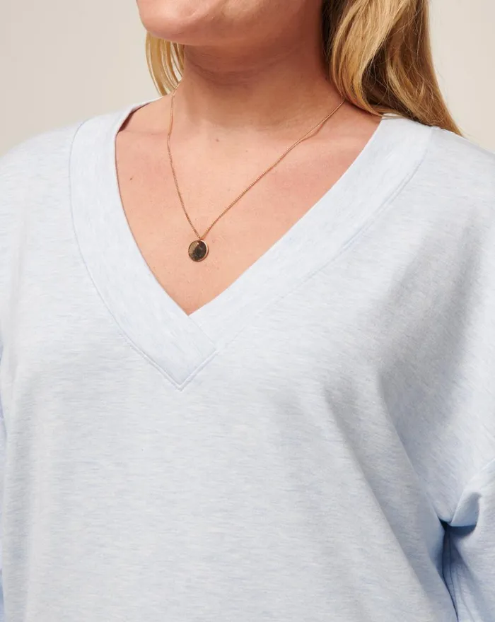 Women All Tops TravisMathew CLOUD TERRY VNECK TOP Heather Kentucky Blue