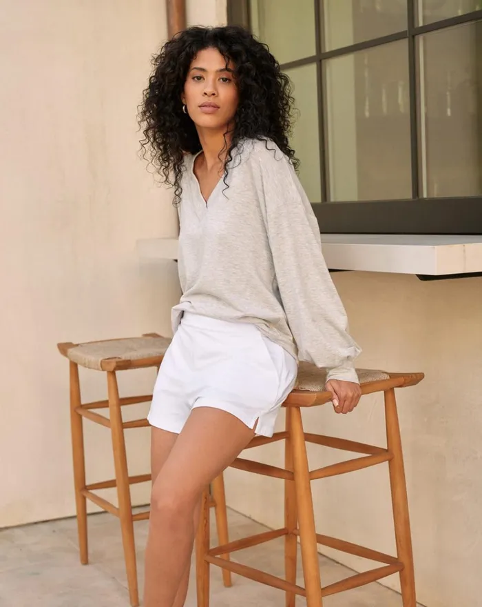 Women All Tops TravisMathew CLOUD TERRY VNECK TOP Heather Light Grey