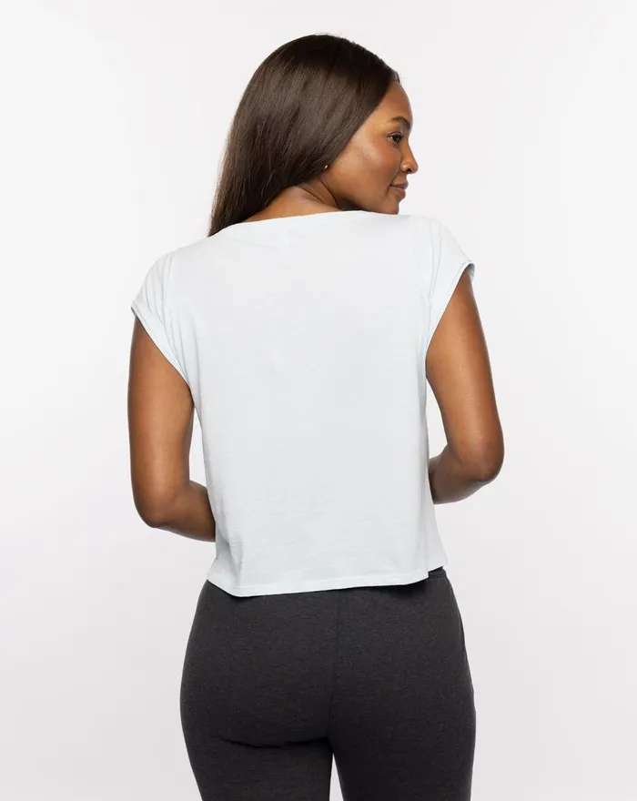 Women All Tops TravisMathew NEON LIGHTS CROPPED TEE Ballad Blue