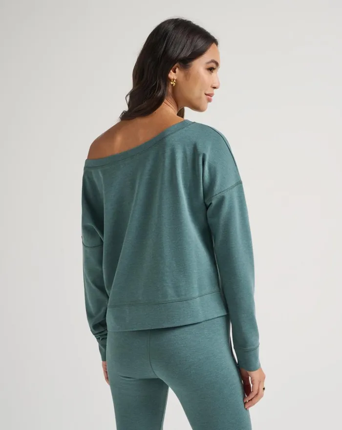 Women All Tops TravisMathew PORTUGAL OFF THE SHOULDER PONTE TOP Heather North Atlantic