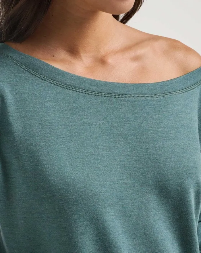 Women All Tops TravisMathew PORTUGAL OFF THE SHOULDER PONTE TOP Heather North Atlantic
