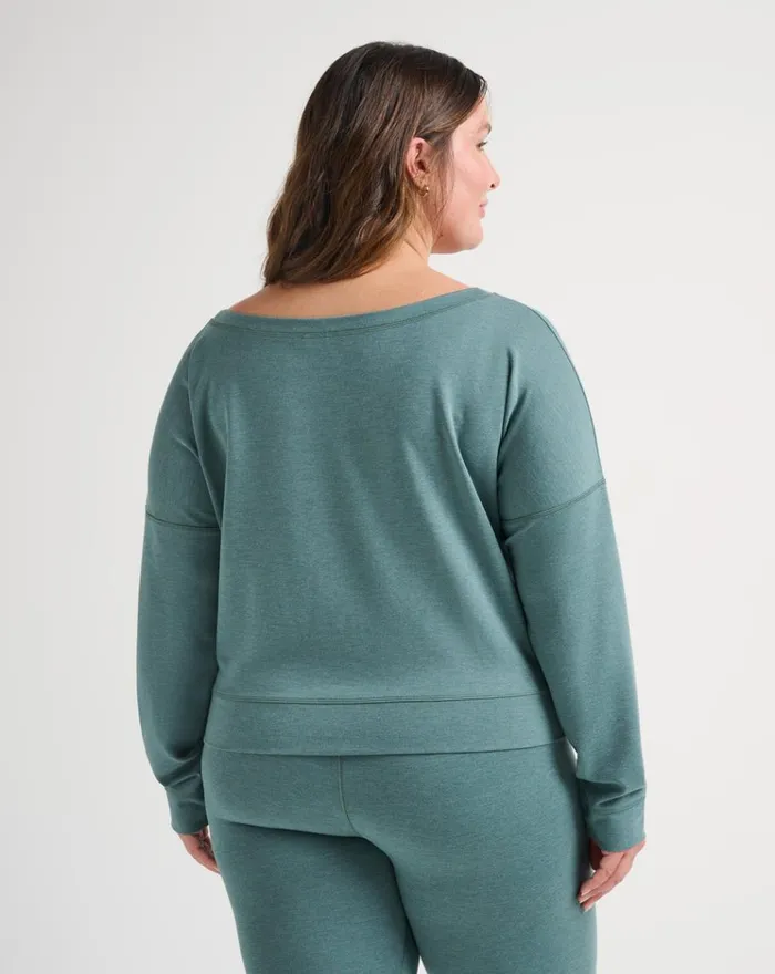 Women All Tops TravisMathew PORTUGAL OFF THE SHOULDER PONTE TOP Heather North Atlantic