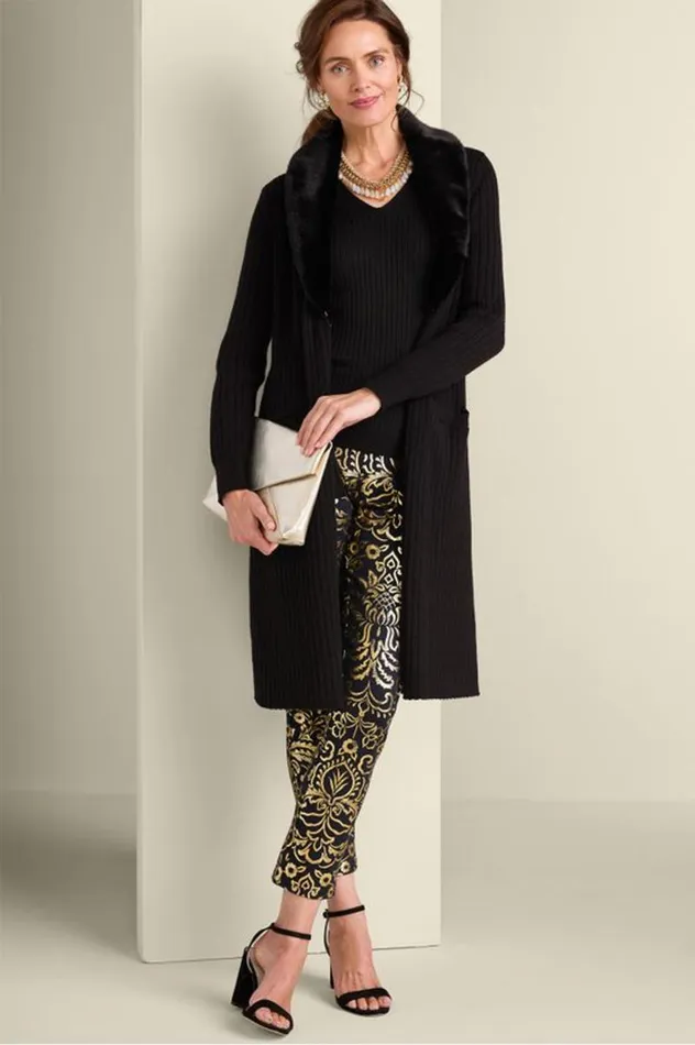Women Amalie Faux Fur Collar Ribbed Cardigan Black Soft Surroundings Sweaters and Cardigans Women Amalie Faux Fur Collar Ribbed Cardigan Black Soft Surroundings Sweaters and Cardigans